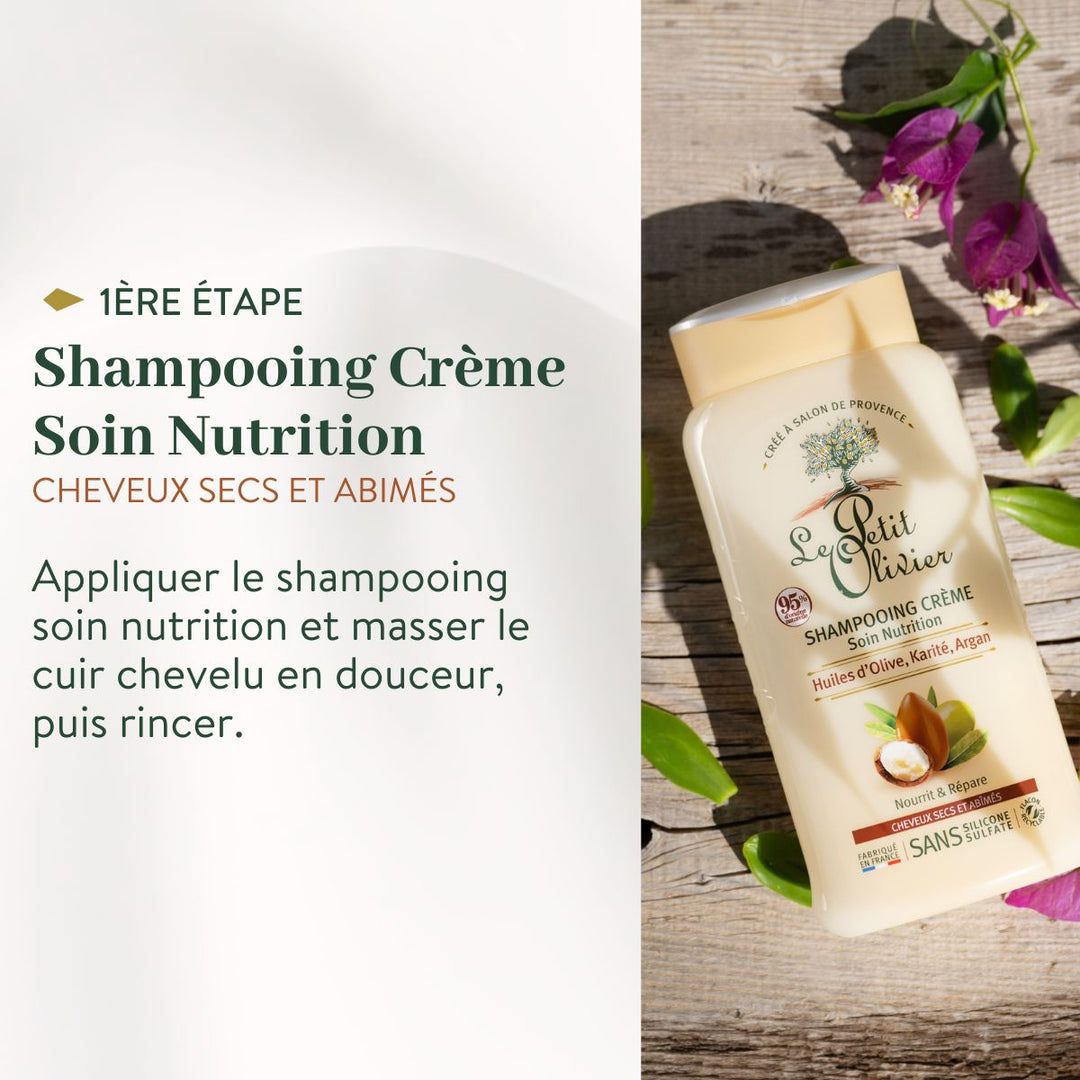 Le duo shampoing et après-shampoing Le Petit Olivier pour cheveux secs et abîmés nourrit vos cheveux à chaque lavage ; sans sulfate, enrichi en extraits d'olive et en extraits floraux, il rend vos cheveux doux et sains.