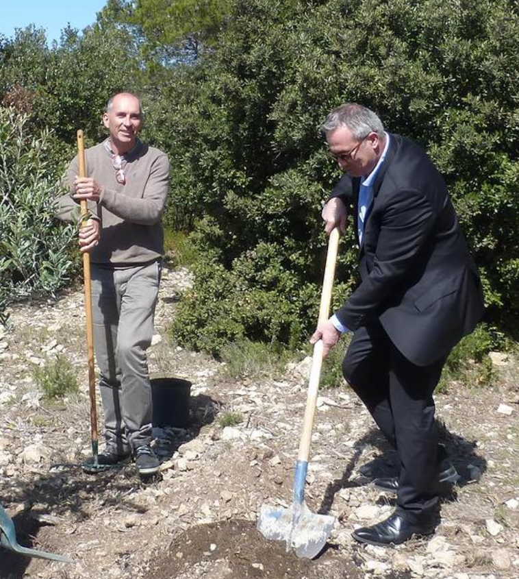 Deux hommes utilisant une pelle pour creuser la terre en plein air 